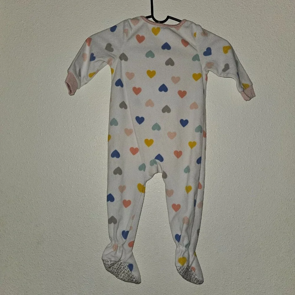3 Carter's Fleece Footie Pajamas Lot Baby Girl 18 Months Fairy Hearts Giraffe